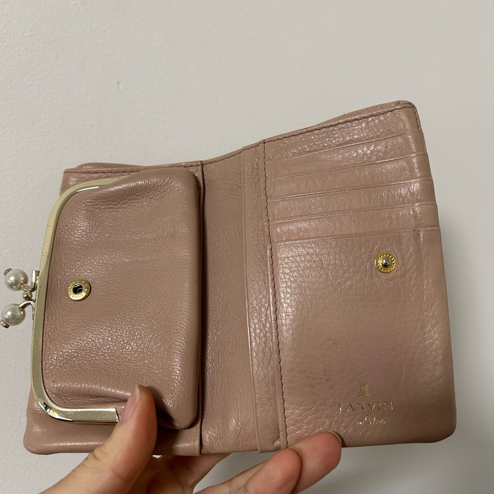 Lanvin Women's Beige Leather Card Wallet Dusty Pink Gusseted - Picture 4 of 7